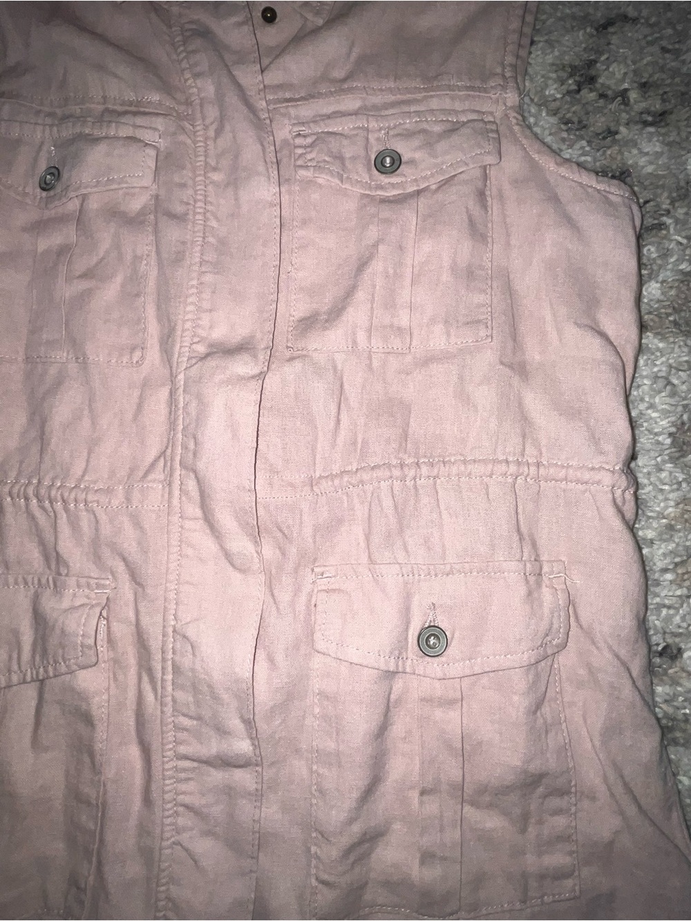 Linen blend Wallflower Pink Sleeveless Utility Vest - Picture 3 of 5